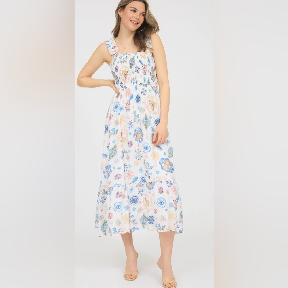 Printed Smocked Sleeveless dress